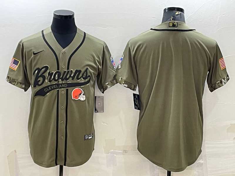Men%27s Cleveland Browns Blank Olive 2022 Salute To Service Cool Base Stitched Baseball Jersey